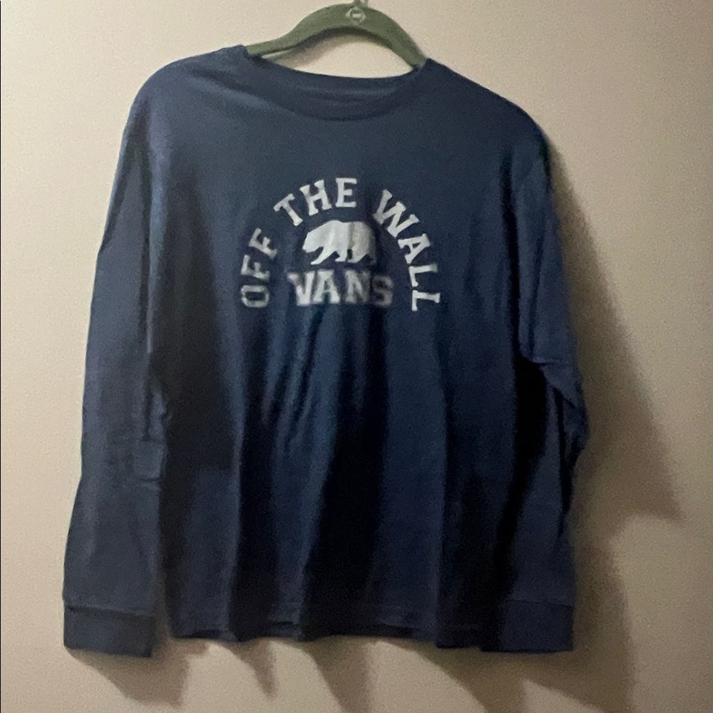 Vans Navy Long Sleeve Tee with White Logo-Like New, Large